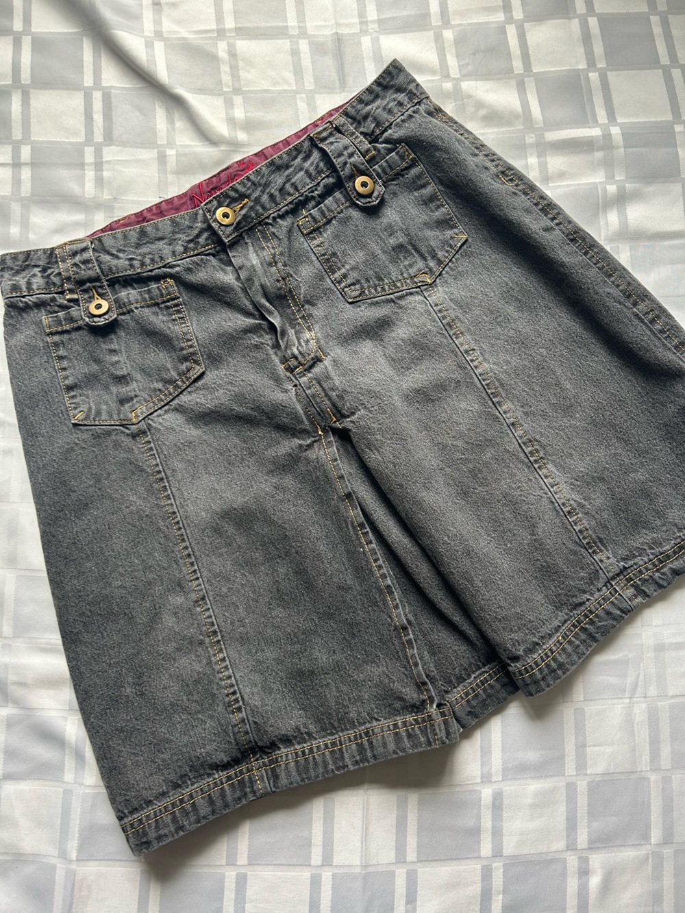 Nevada Vintage Y2K Front Pleat Grey Denim A-Line Skirt